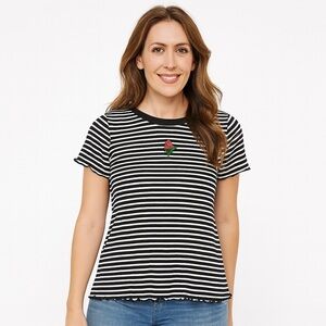 Heart & Hips Embroidered Rose Striped Crop Top, Size S